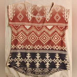 Ombre Blue Planet Southwest Design Block Short Sleeve Shirt Sz M